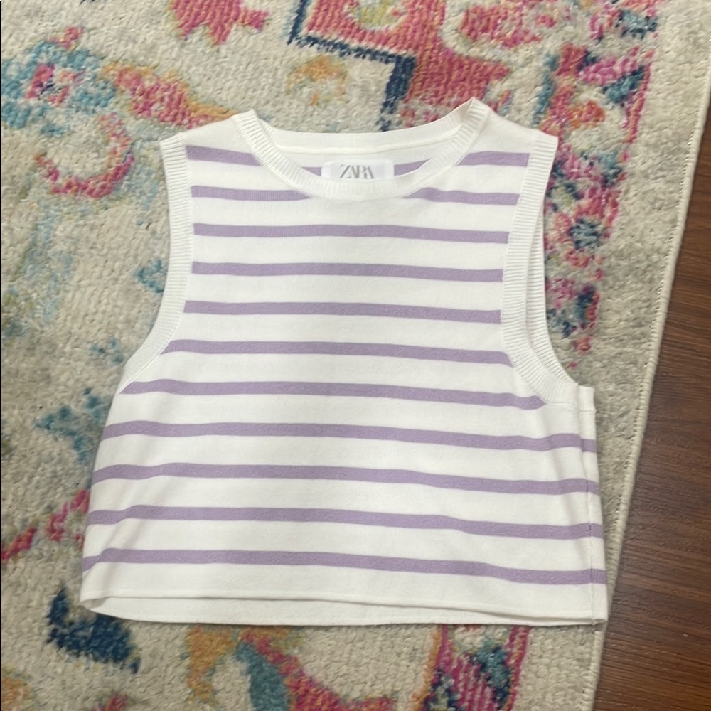 Zara Lavender and White Striped Sleeveless Top